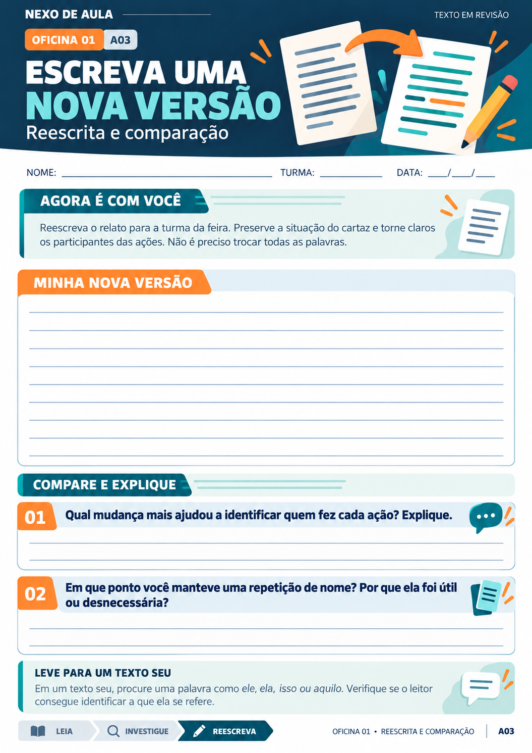 Página de reescrita e comparação de versões